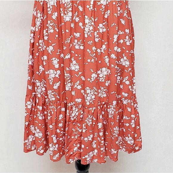 ULTRA Flirt Boho Orange White Floral Tiered Spaghetti Strap Mini Dress Small - Picture 11 of 12